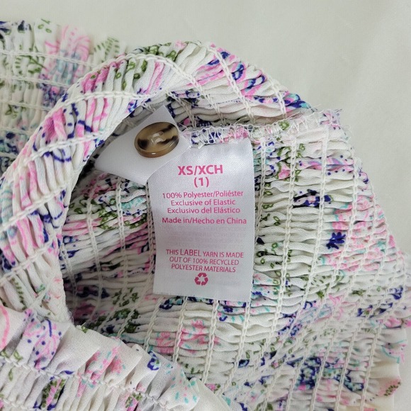 No Boundaries Juniors Blouse Size 1 Top White Floral‎ Long Sleeve Square Neck - Picture 9 of 11